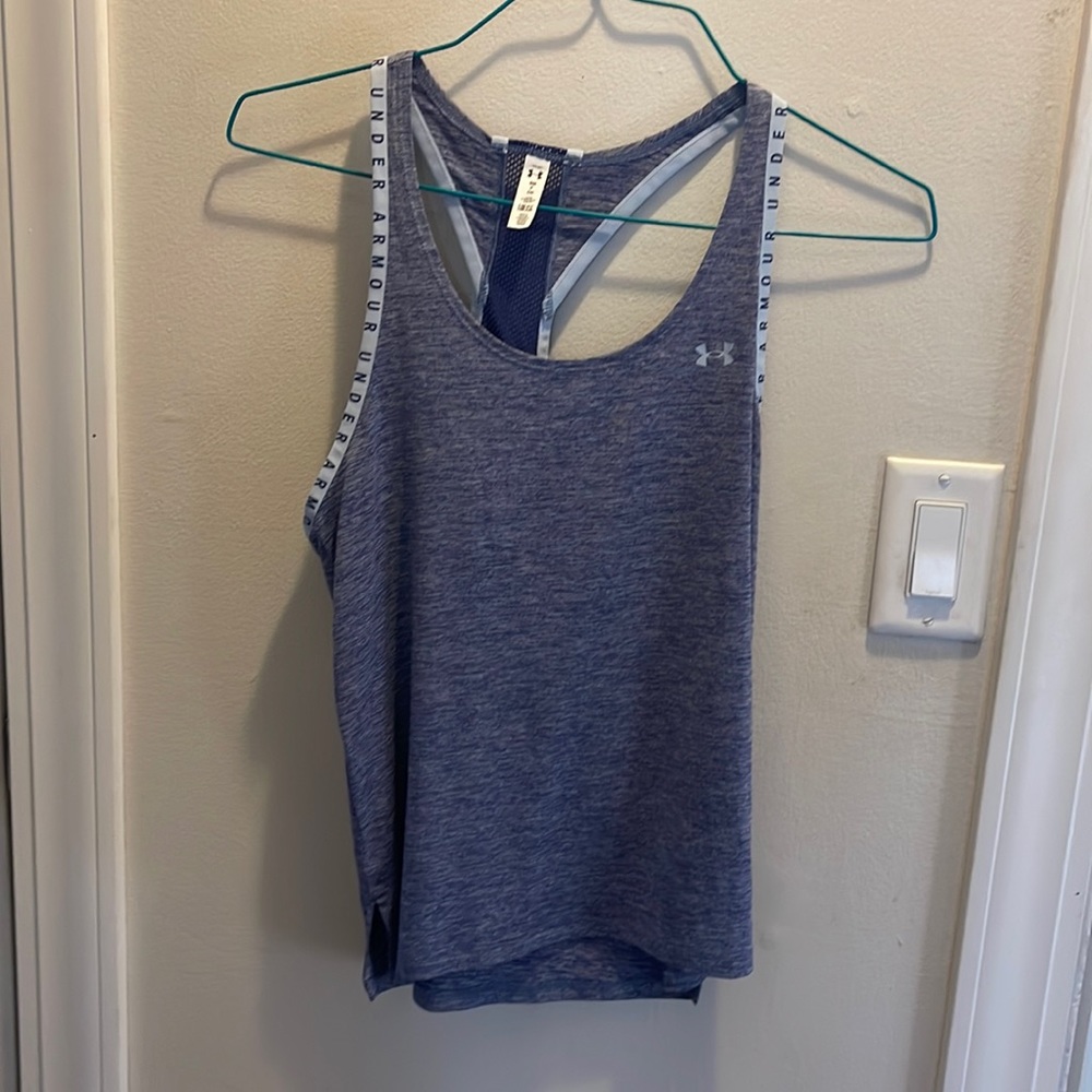 blue UA workout top